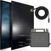 SUNNIVA 1000 W balkono elektrinė Bifacial Full Black Complete Socket Marstek 800 W inverteris, Saulės sistemos komplektas, 2 x 500 W N-tipo stikliniai / stikliniai dvipusiai saulės moduliai, 5 m kabelis, 4 x 1 m