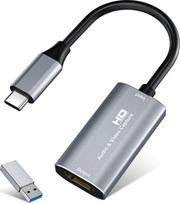 Vaizdo įrašymo kortelė, 1080P 60FPS, 4K HDMI į USB C, USB 3.0 įrašymo kortelė, skirta transliacijai, žaidimams, vaizdo įrašymui, suderinama su "Switch", "Xbox", PS4, OBS, "Windows", "Mac OS", "Zoom" (sidabrinė)