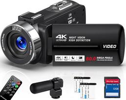 Vaizdo kamera 4K 30FPS vaizdo kamera 80MP 18X skaitmeninis priartinimas IR naktinis matymas Vlogging kamera 3,0 colių IPS ekranas "YouTube" kamera su 32GB SD kortele, mikrofonu, nuotolinio valdymo pultu ir 2 baterijomis