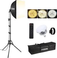 "FGen Softbox" rinkinys, 1 x 40 x 40 cm minkštųjų dėžių šviesos kabelio ilgis 300 cm su 85 W 2700-6400 K reguliuojama LED lempa ir 150 cm trikoju, skirtas portretams, vaizdo įrašams ir produktų fotografijai studijoje