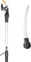 "Fiskars" 2 apeinamųjų teleskopinių pjovimo žirklių rinkinys UPX86 (ilgis 2,4 - 4 m) ir genėjimo pjūklas UPX86 ir UPX82 apeinamajam teleskopiniam pjovimui "Žirafa" (ilgis 46 cm) 1077330
