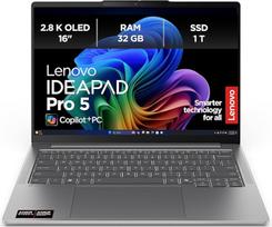 "Lenovo IdeaPad Pro 5 AI" nešiojamasis kompiuteris, 16 colių 2,8K OLED ekranas, "Copilot+" kompiuteris, "AMD Ryzen AI AI 7 350", 32GB RAM, 1 TB SSD, "AMD Radeon" grafika, "Windows 11 Home", QWERTZ, "Luna Grey", 3 mėn. "Premium Care" priežiūra