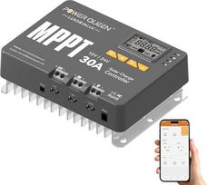 "Power Queen" 12/24V 30A MPPT saulės įkrovos valdiklis, maksimali 900 W įėjimo galia, integruotas "Bluetooth" modulis, LCD ekranas, standartinis LiFePO4 akumuliatorius ir suderinamas su sandariomis švino rūgšties baterijomis