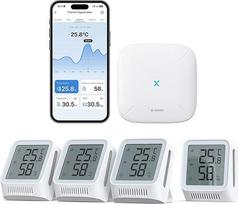 "X-Sense" WLAN drėgmės matuoklis su LCD ekranu, temperatūros ir drėgmės stebėjimas per programėlę, šypsenėlės indikatorius, suderinamas su "Alexa", 4 jutikliai ir bazinė stotis SBS50, STH0A41