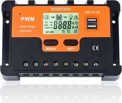 30A saulės įkrovos valdiklis 12V 24V saulės valdiklis, PWM 30A saulės įkrovos valdiklis su temperatūros jutikliu, 2USB prievadai, tinka Max saulės baterijoms 12V (390W) 24V (780W) švino rūgšties akumuliatoriui ir ličio akumuliatoriui ir kt.
