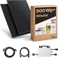 900 W balkono elektrinė be laikiklio (dviaukštė), 800 W balkono elektrinė, sukomplektuotas lizdas, 5 m kabelis, 800 W keitiklis, saulės sistemos komplektas, 2 x 450 W saulės moduliai
