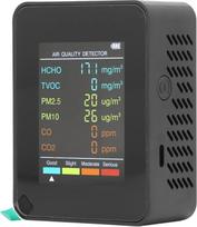 lyrlody oro kokybės monitorius oro kokybei stebėti, oro kokybės matuoklis su LCD apšvietimu ir CO₂ TVOC HCHO PM2,5 PM10 matavimu, skirtas patalpų oro kokybei tikrinti (juodas)