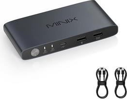 MINIX K1 USB C KVM jungiklis 1 monitoriui ir 2 kompiuteriams, 4K @ 120Hz HDR, 100W PD 3.0, du USB-C įvesties KVM jungikliai, bendra klaviatūra ir pelė, aliuminio dizainas, suderinamas su "Windows", "Mac", "Linux", "Android