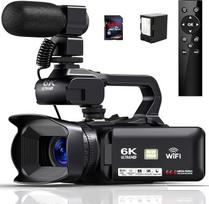 Vaizdo kamera 6K 64MP vaizdo kamera su 18 kartų skaitmeniniu priartinimu, 4,0 colių jutikliniu ekranu, HD WiFi vaizdo kamera su 4500 mAh akumuliatoriumi, 64G SD kortele, stabilizatoriumi, mikrofonu ir nuotolinio valdymo pultu