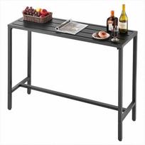 Lauko baro stalas, 120 x 37.5 cm, vandeniui atsparus stalviršis ir tvirtas metalinis rėmas, stačiakampis baro aukščio stalas, balkonui, kiemui, kubilui, prie baseino, vidaus erdvėms, terasos baldai