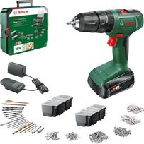 "Bosch EasyImpact" 18V-40 akumuliatorinis gręžtuvas (varžtai, medžio, metalo ir plastiko gręžimas; smūginis mūro gręžimas; 241 dalių grąžtų rinkinys; 1 akumuliatorius 1,5 Ah; 18 V sistema; sisteminėje dėžutėje)