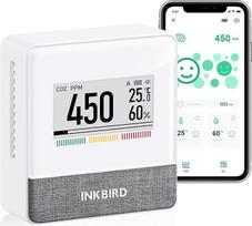"Inkbird IAM-T1" oro kokybės matuoklis, CO2 matuoklis, temperatūros, drėgmės, oro slėgio matuoklis su elektroniniu rašaliniu ekranu, 18 mėnesių veikianti baterija, skirtas namams, biurui