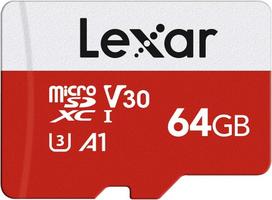 "Lexar" Micro SD kortelė 64GB, Micro SD atminties kortelė su SD adapteriu, iki 100MB/s skaitymo greitis, UHS-I, U3, A1, V30, C10, 4K UHD microSDXC atminties kortelė
