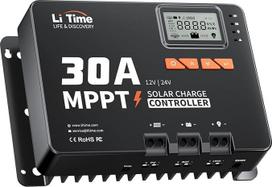 "LiTime" 30A MPPT 12V/24V nuolatinės srovės įėjimo saulės įkrovimo valdiklis su "Bluetooth" adapteriu, reguliuojamų parametrų LCD ekranas, LED indikatoriai, saulės kolektorių valdiklis, skirtas ličio akumuliatoriui