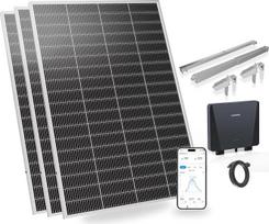 "Ray Lite" 600 W galios balkono elektrinė su laikikliu - lengvas, iš anksto sumontuotas komplektas su 800 W mikroinverteriu ir saulės kolektoriumi - tinka įvairiems balkonams - "Plug & Play