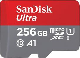"SanDisk Ultra Android" microSDXC UHS-I atminties kortelė 256GB + adapteris (išmaniesiems telefonams ir planšetiniams kompiuteriams, A1, 10 klasė, U1, "Full HD" vaizdo įrašai, iki 150MB/s skaitymo greitis)