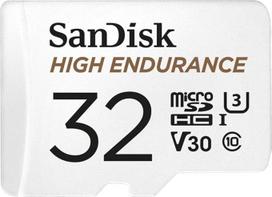 "SanDisk High Endurance" 32GB "MicroSDHC" atminties kortelė + adapteris (skirta "Dash Cams" ir privačioms apsaugos kameroms, 100MB/s skaitymo greitis, V30 "Full HD" ir 4K vaizdo įrašams)