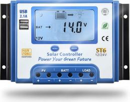"SolaMr" 60A saulės baterijų įkrovos valdiklis 12V/24V su LCD ekranu ir dvigubu USB prievadu - ST6-60A