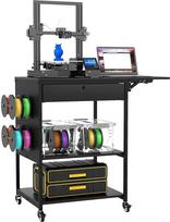 3 pakopų mobilusis 3D spausdintuvo stalas su lentyna ir stalčiumi, daugiafunkcinis stalviršio organizatorius, riedantis spausdintuvo vežimėlis biurui ir namams (90 cm x 50 cm x 80 cm)
