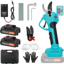 40 mm akumuliatorinės genėjimo žirklės, elektrinės genėjimo žirklės su 2 vnt. 21 V 2000 mAh akumuliatorių ir atsarginių peilių rinkiniu, LCD ekranas, bešepetėlinis variklis, elektrinės genėjimo žirklės, šakų kirpimo žirklės, sodo žirklės (mėlynos)