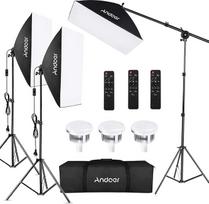Andoer fotografijos šviesos rinkinys Softbox apšvietimo rinkinys 3 pakuotės su 85W 2800K-5700K dviejų tonų reguliuojamomis LED lempomis, nuotolinio valdymo pulteliais ir lempų stovu, skirtu vaizdo įrašymui, portretų fotografijai ir kt.