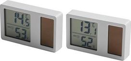 Elektroninis laikrodis, saulės termometras ir higrometras vidaus patalpose, tragiškas ir nuo baterijos apsaugotas temperatūros ir oro temperatūros matavimo prietaisas (7 x 4,3 cm)