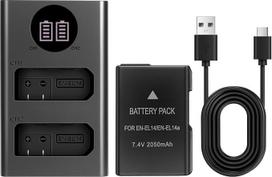 EN-EL14/EN-EL14a baterijų paketas 7,4 V 2050 mAh su dviejų lizdų greituoju USB įkrovikliu, skirtas Nikon D5100 D3200 D5300 D3100 D5200 D3300 D5500 D3400 Df D3500 D5600 P70000 P7100 P7700 P7800 skaitmeniniam fotoaparatui