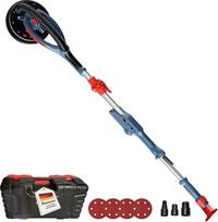 FANZWORK gipso kartono šlifuoklis su bešepetėliniu EC varikliu 900 W, itin lengvas, 225 mm šlifavimo žirafa, iki 2300 aps./min, ilgis iki 1,9 m, su šviesos diodu, 3,8 m kabeliu, šlifavimo diskais, siurbimo adapteriu, dėklu