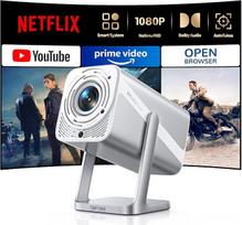 Išmanusis projektorius [suderinamas su "Netflix" ir "Dolby Audio"] 4K namų kino projektorius 1080P FHD, nešiojamasis projektorius 600ANSI Automatinis fokusavimas / automatinis vertikalus trapecijos koregavimas su "WiFi "6 "Bluetooth" lauke 360° kampu