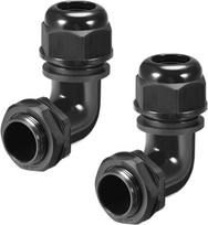 Kabelio įvorė M20 90 laipsnių vandeniui atspari plastikinė nailono alkūnė su fiksavimo veržle ir tarpinėmis, skirta 9-15 mm skersmens kabelių laidams