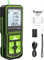 Lazerinis tolimatis su žaliu spinduliu 60 m, Huepar skaitmeninis matuoklis su LCD ekranu, įkraunama baterija ir dvigubo kampo ekranu, Pitagoras / atstumas / plotas ir tūris S60-G