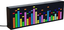 Muzikinio spektro ekranas, VU matuoklis, RGB garso lygio indikatorius, stiprintuvo plokštė