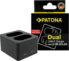 PATONA Dvigubas įkroviklis "Leica Q3 Q4 BP-SCL4 BP-SCL6" | Kompaktiškas USB-C greitasis įkroviklis 2 baterijoms vienu metu | Komplekte yra USB-C kabelis, LED įkrovimo lygio indikatorius, apsauga nuo perkrovos - idealiai tinka