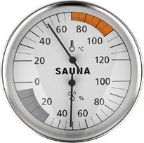 Sauna-Thermometer und Hygrometer, 100 mm, mechanisch, Wandmontage, Temperatur- und Luftfeuchtigkeitsmesser mit Aluminiumrahmen und Glasspiegel für Dampfbäder im Innenbereich