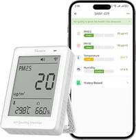 SONOFF išmanusis patalpų oro kokybės monitorius su PM2.5, PM10, temperatūros ir drėgmės jutikliu, realiuoju laiku rodomu ekranu ir signalu, suderinamas su materija, 2,4 GHz "WiFi", 3,73 colių ekranas