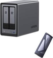 UGREEN NASync DXP2800 2 lizdų NAS serveris su UGREEN NVMe M.2 USB 3.2 SSD 10Gb/s korpusu, "Intel N100" keturių branduolių, 8GB DDR5, 2,5GbE LAN, 2×M.2 NVMe lizdai, 4K HDMI (be disko)