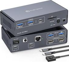 USB C dokas su KVM jungikliu 2 kompiuteriai 2 monitoriai 4K60Hz HDMI EDID 12-in-1 KVM dokas, skirtas dviems nešiojamiesiems kompiuteriams, jungiantis EIN 1G Ethernet 5 USB A/C Geräte & SD/microSD Kartensteckplätze