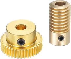 žemėlapio "Worm Gear Set" - 0,5 modulio, 40:1 reduktorius, 5 mm skylės skersmuo, krumpliaračio velenas ir 5 mm skylės skersmuo, 40 T pavara (žalvaris)
