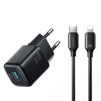 Joyroom JR-TG7 33W USB-A + USB-C sieninis įkroviklis su 30W USB-C - Lightning 1m kabeliu - juodas
