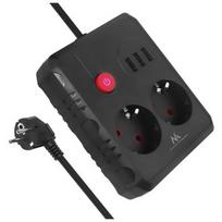 Maclean elektros paskirstytuvas, prailginimo laidas su 2 lizdais + 3xUSB, 110–240 V kintama srovė, 50/60 Hz, 2,1 A, maks. 2500 W, 1,5 m, juodas, MCE387 B