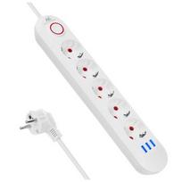 Maclean elektros paskirstytuvas, 5 lizdai + 3xUSB prailginimo laidas, 110–240 V kintama srovė, 50/60 Hz, 2,1 A, maks. 2500 W, 1,5 m, baltas, MCE395 W