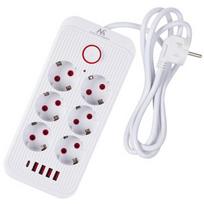 Maclean elektros paskirstytuvas, 6 lizdai + 4xUSB prailginimo laidas, 110–240 V kintama srovė, 50/60 Hz, 2,1 A, maks. 2500 W, 1,5 m, baltas, MCE389 W