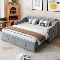 2-in-1 miegamoji sofa-lova su lizdu ir kišene 90x190 cm, šviesiai pilka