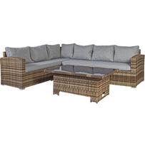 Sodo baldų komplektas ZURICH su pagalvėmis, stalu ir kampine sofa, aliuminio rėmas su plastikinėmis vytelėmis, ruda 20582 HOME4YOU