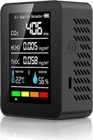 "5-in-1" oro kokybės monitorius CO2, TVOC, HCHO, temperatūrai ir drėgmei nustatyti, nešiojamas realaus laiko detektorius su spalvotu ekranu, 1200 mAh baterija ir aliarmo funkcija, skirtas namams, biurui, mokyklai, automobiliui ir augalams