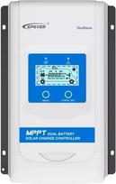 "EPEVER®" 30A MPPT saulės energijos įkrovos valdiklis su LCD ekranu dviem 12V/24V akumuliatoriams, skirtas valtims, priekaboms, nameliams ant ratų, karavanams, tinkantis užliejamiems, ličio, sandariems geliniams akumuliatoriams - DR3210N