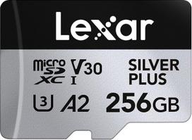 "Lexar Silver Plus" 256GB "Micro SD" kortelė iki 205MB/s, "MicroSDXC UHS-I" blykstės atminties kortelė su adapteriu, C10, U3, A2, V30, Full HD, 4K UHD, didelės spartos TF kortelė, skirta dronams, veiksmo kameroms, rankinėms konsolėms