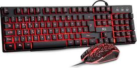 "Rii" žaidimų klaviatūros ir pelės rinkinys, 3 LED apšvietimas, idealiai tinka žaidimams ir biurui, suderinamas su asmeniniu kompiuteriu (vokiškas išdėstymas, juodas)