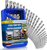"S&R" aukštos kokybės grąžtų rinkinys metalui 1-13 mm, 25 dalių, GM DIN 338, poliruoti, HSS plienas, plieninėje dėžutėje. Profesionali kokybė