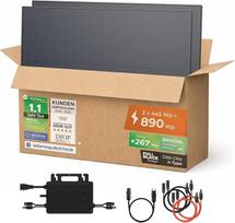 "Solarway® Balkonkraftwerk" 890W su 890Wp saulės moduliais - pilnas komplektas su "Hoymiles HMS-800W-2T" inverteriu - 2 x 445W dvipusės juodos spalvos saulės baterijos - mini fotovoltinė sistema lizdui, įskaitant priedus